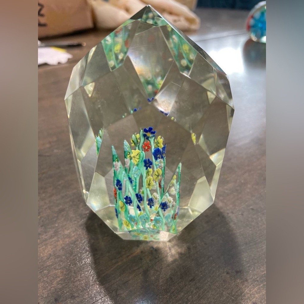 Rare Vintage Multifaceted Millefilori Murano Glass Paperweight